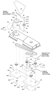 40" Mower Deck - Belt And Idler Arm Group Diagram and Parts List for 2690882-YB1840RDFR 2010 Briggs and Stratton Lawn Tractor
